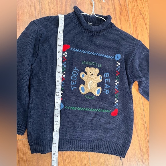 Vintage kids holiday Navy Teddy Bear Sweater - Picture 8 of 11